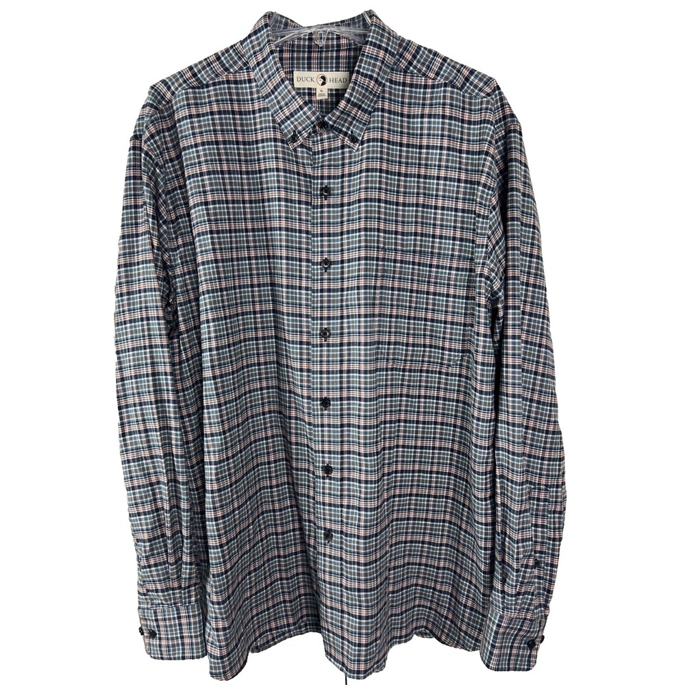 Duck Head Mens Shirt Size‎ XL Flannel Multi Plaid 100% Cotton Long Sleeve B34